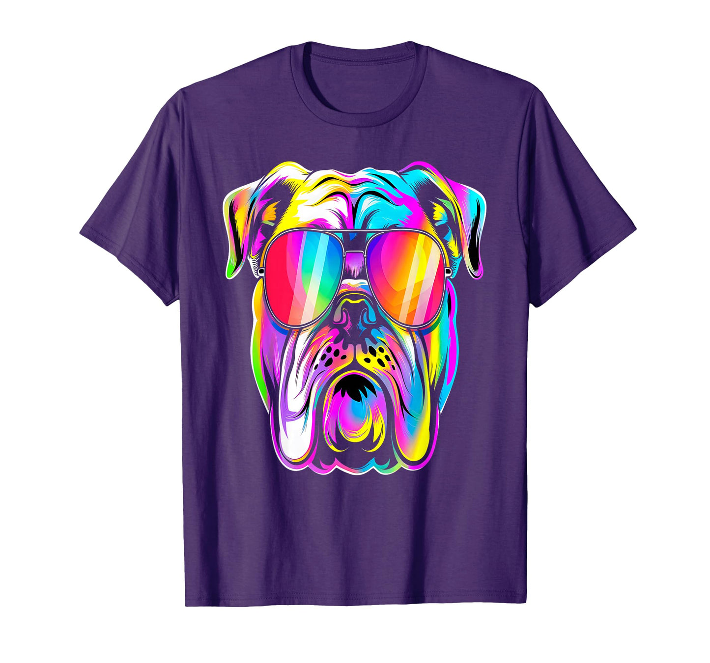 Colorful Bulldog Sunglasses Cool Dog T-Shirt
