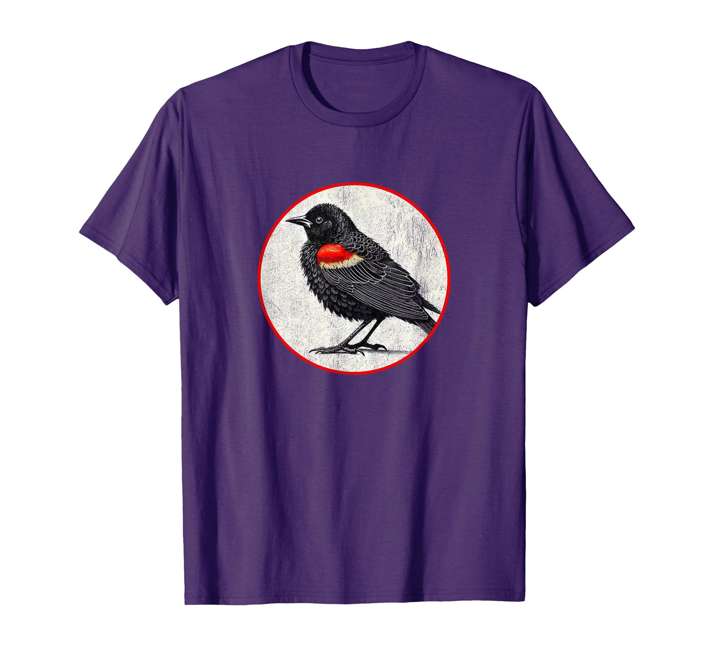 Colorful Retro Red-Winged Blackbird Bird Design T-Shirt