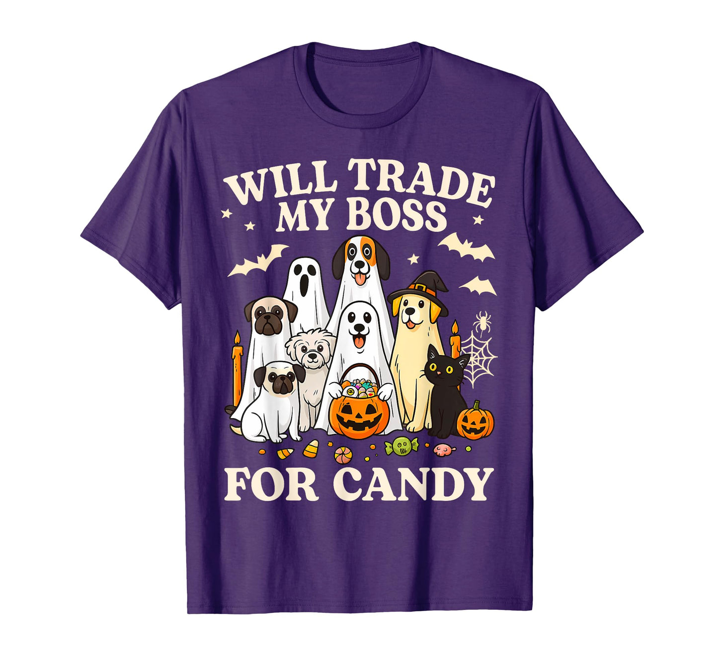 Will Trade My Boss For Candy Halloween Dogs Ghost Pumpkins T-Shirt