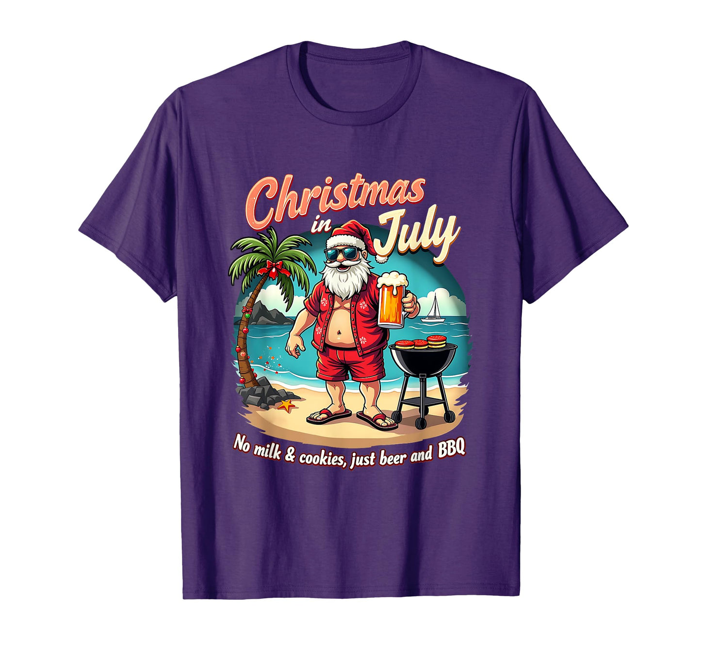 Christmas In July Funny Santa No Milk Cookies Just BBQ T-Shirt