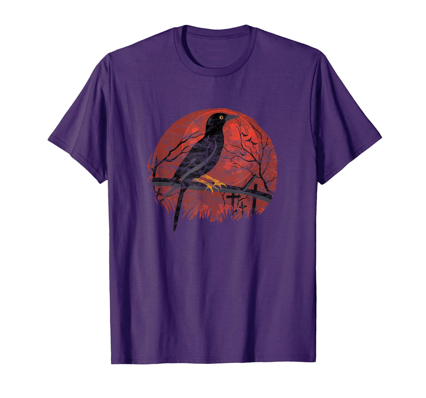 Red Moon Raven Graphic Black Crow Design Occult Goth T-Shirt