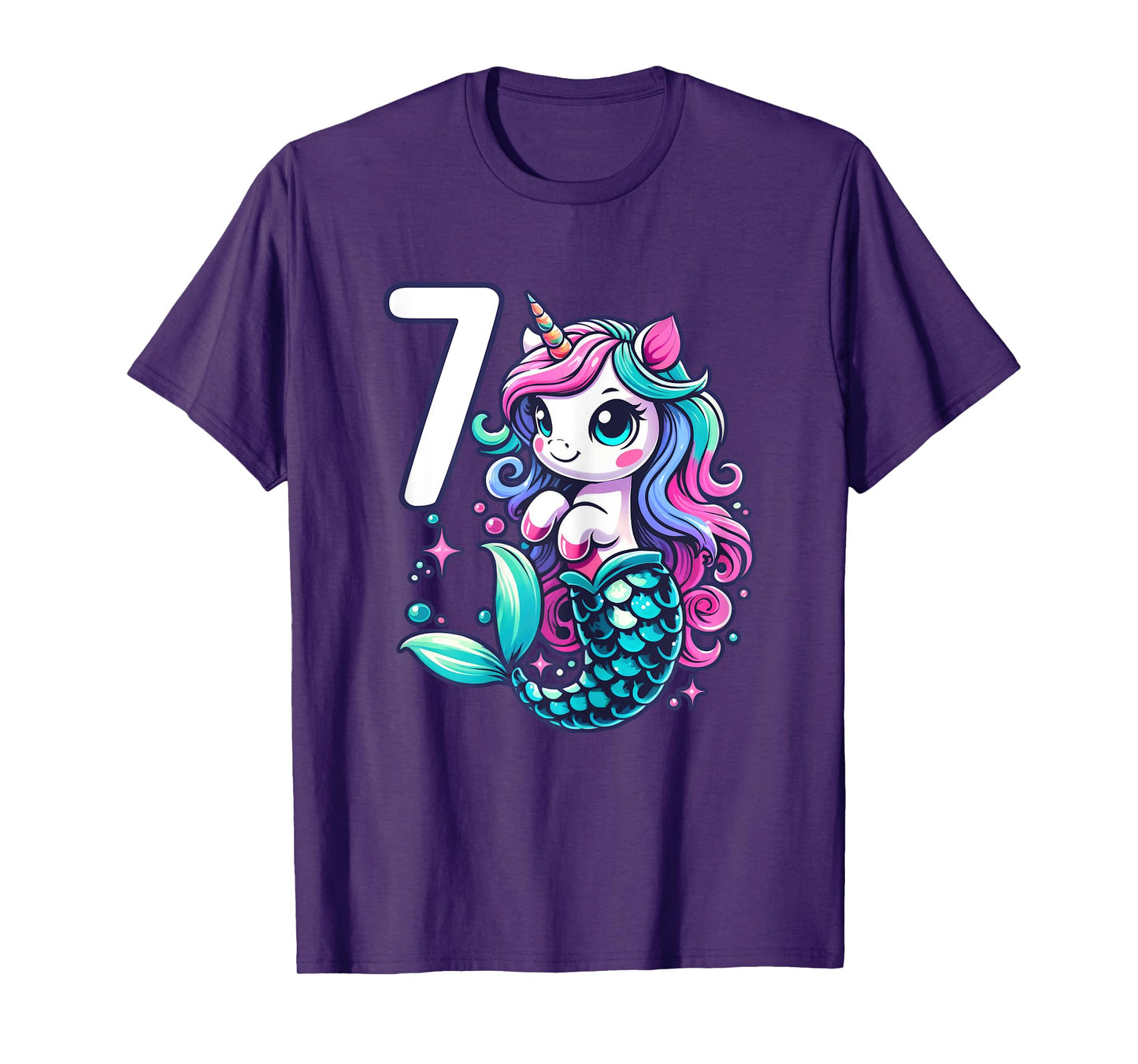 Unicorn Mermaid 7th Birthday 7 Year Old Party Girls Outfit T-Shirt