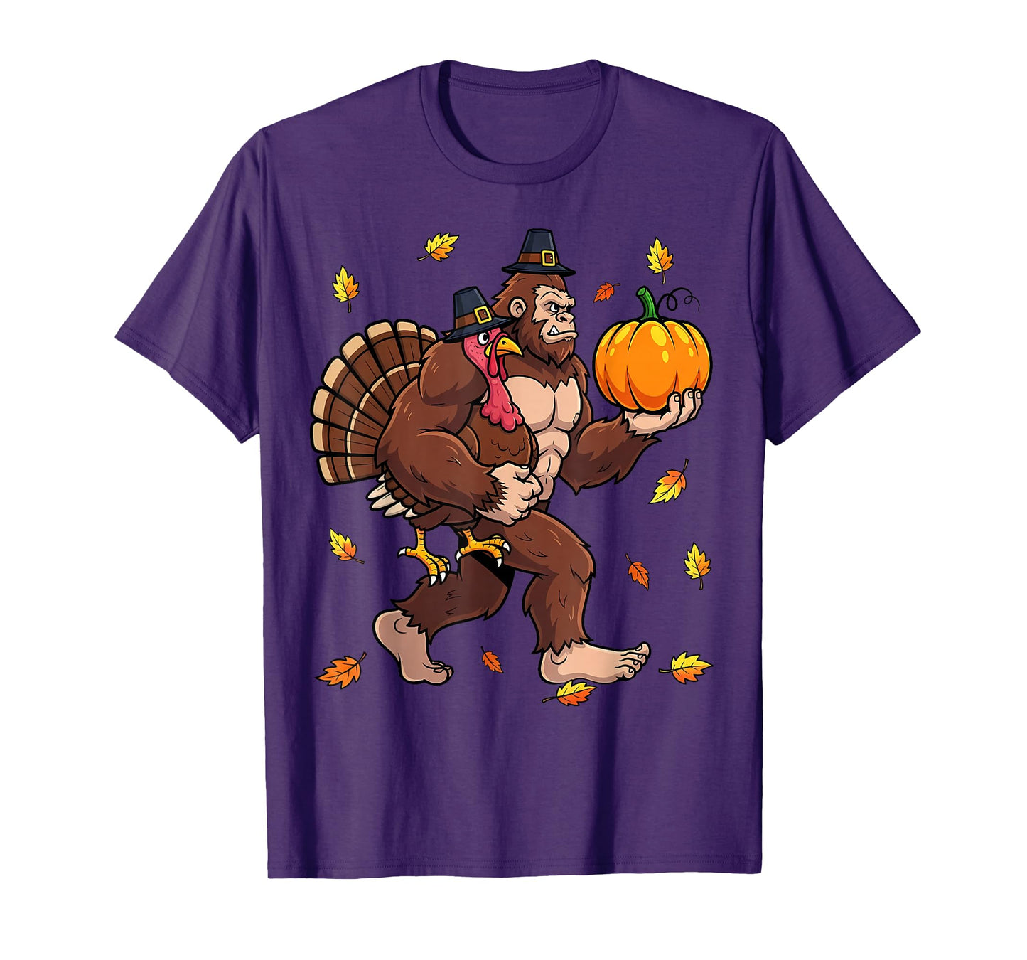 Funny Bigfoot Turkey Pumpkin Thanksgiving Day Boys Men T-Shirt