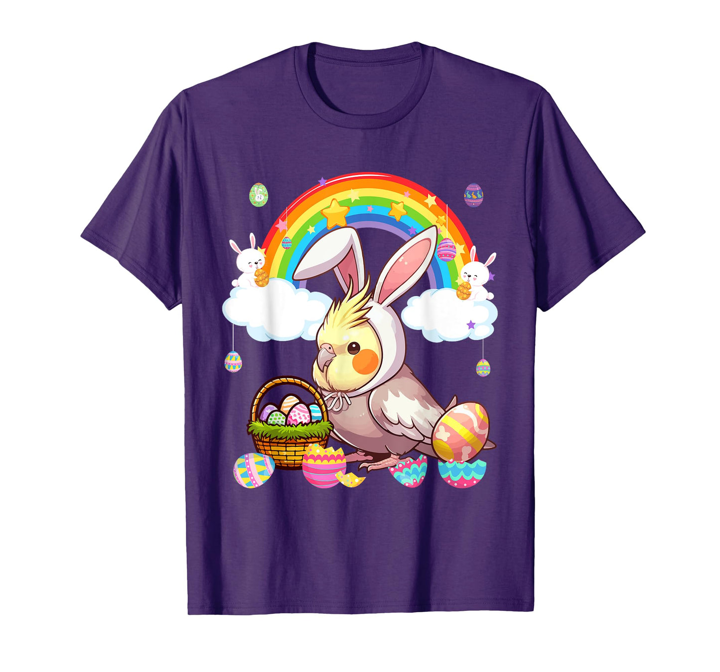 Bunny Cockatiel Easter Hunting Eggs Basket Colorful Rainbow T-Shirt