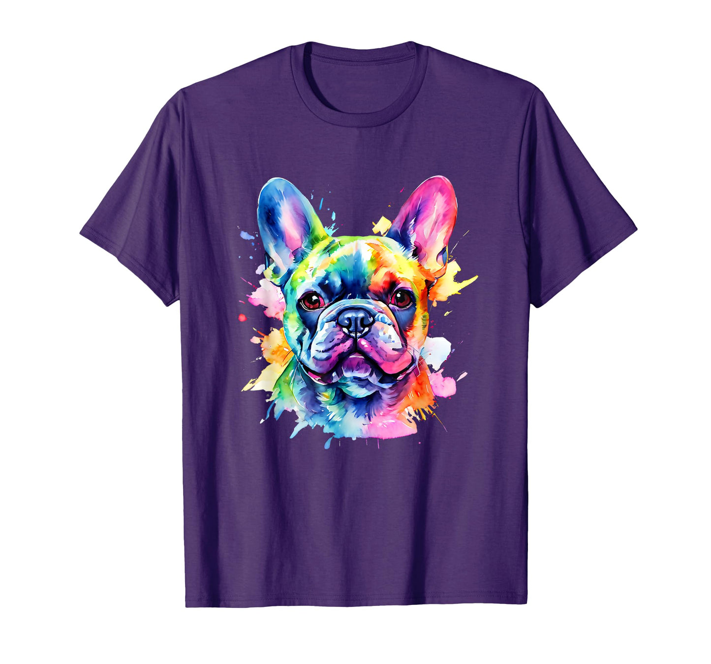 Colorful French Bulldog Portrait Splash Art Men Women Girls Kids T-Shirt