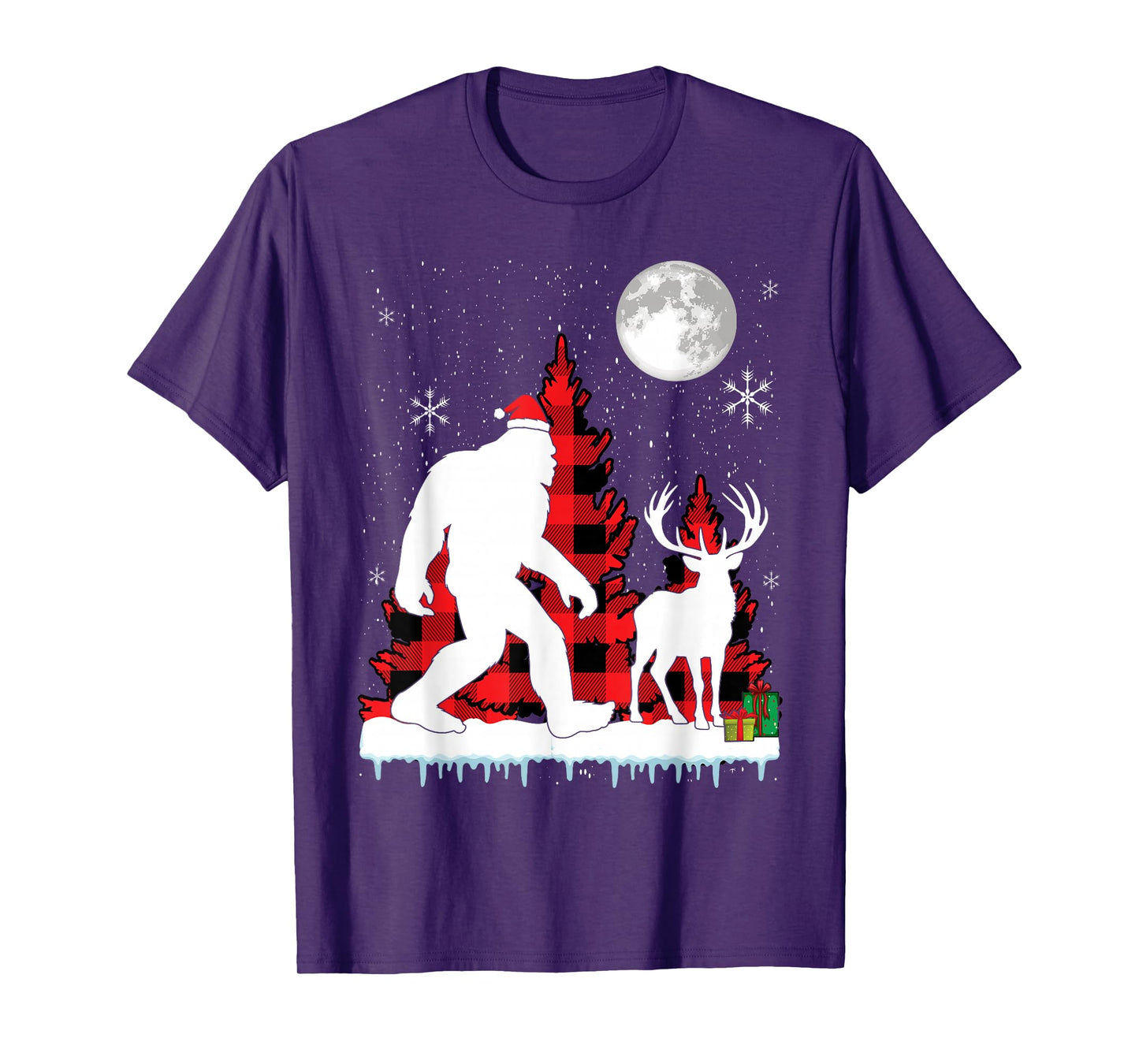 Bigfoot Buffalo Plaid Christmas Trees T-Shirt