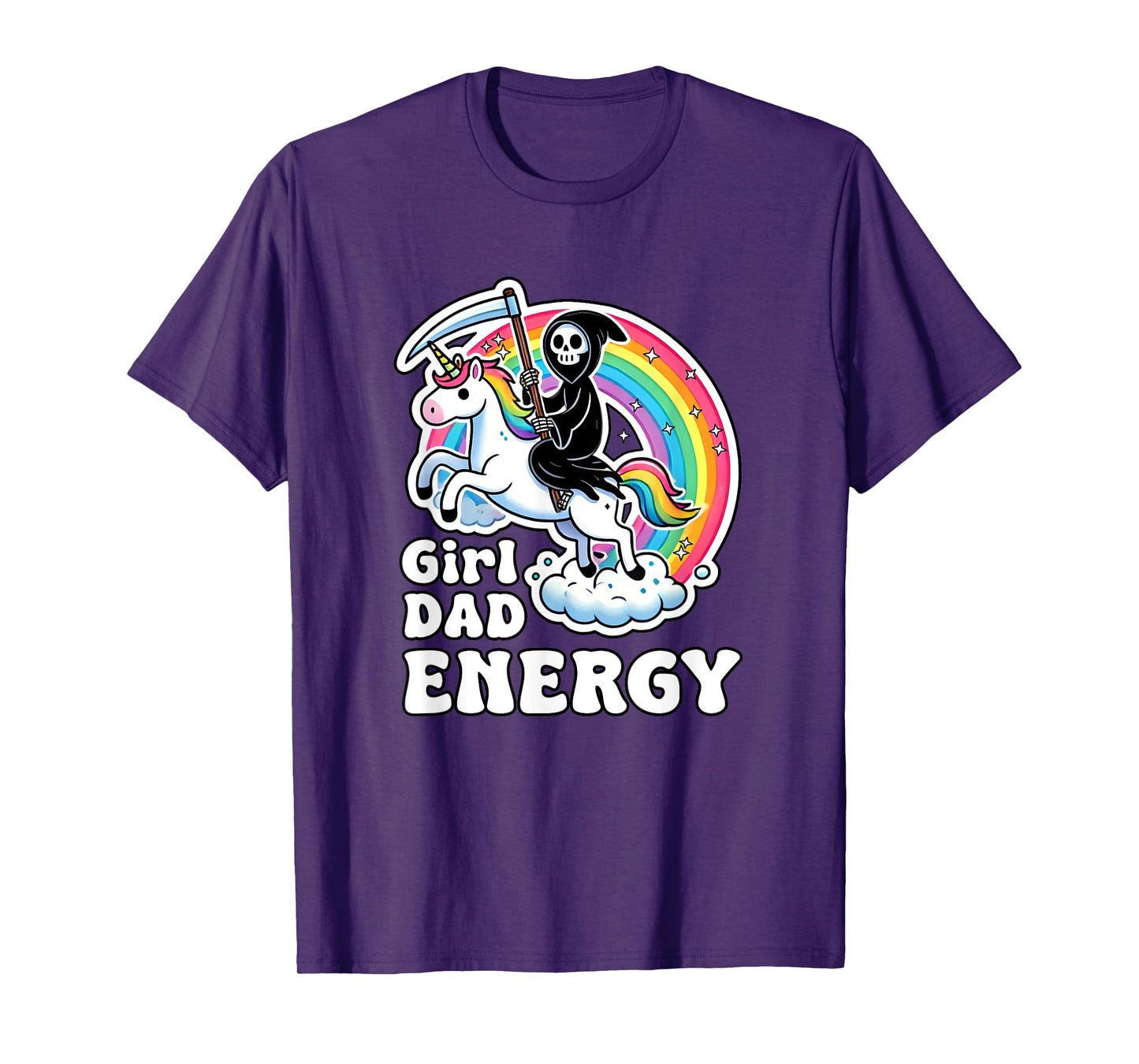 Funny Girl Dad Energy Retro Unicorn Grim Reaper T-Shirt