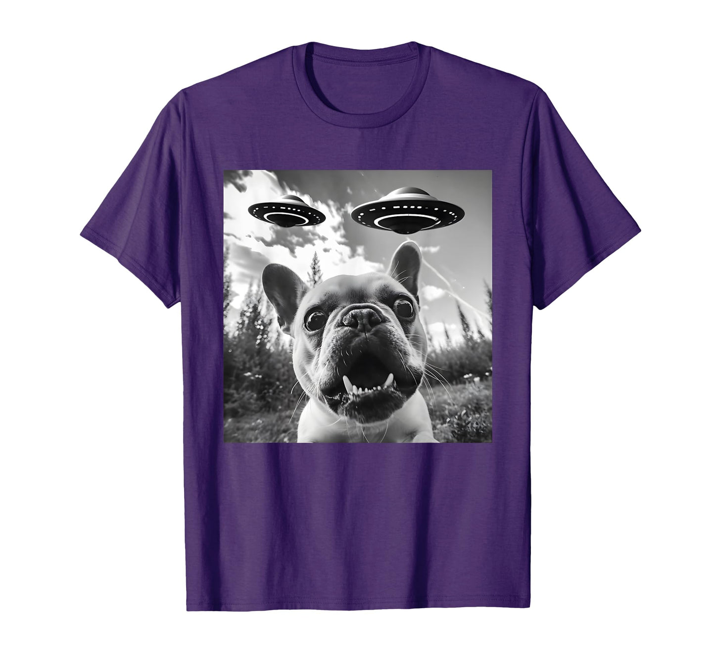 Funny French Bulldog Selfie with UFO Men Graphic T-Shirt