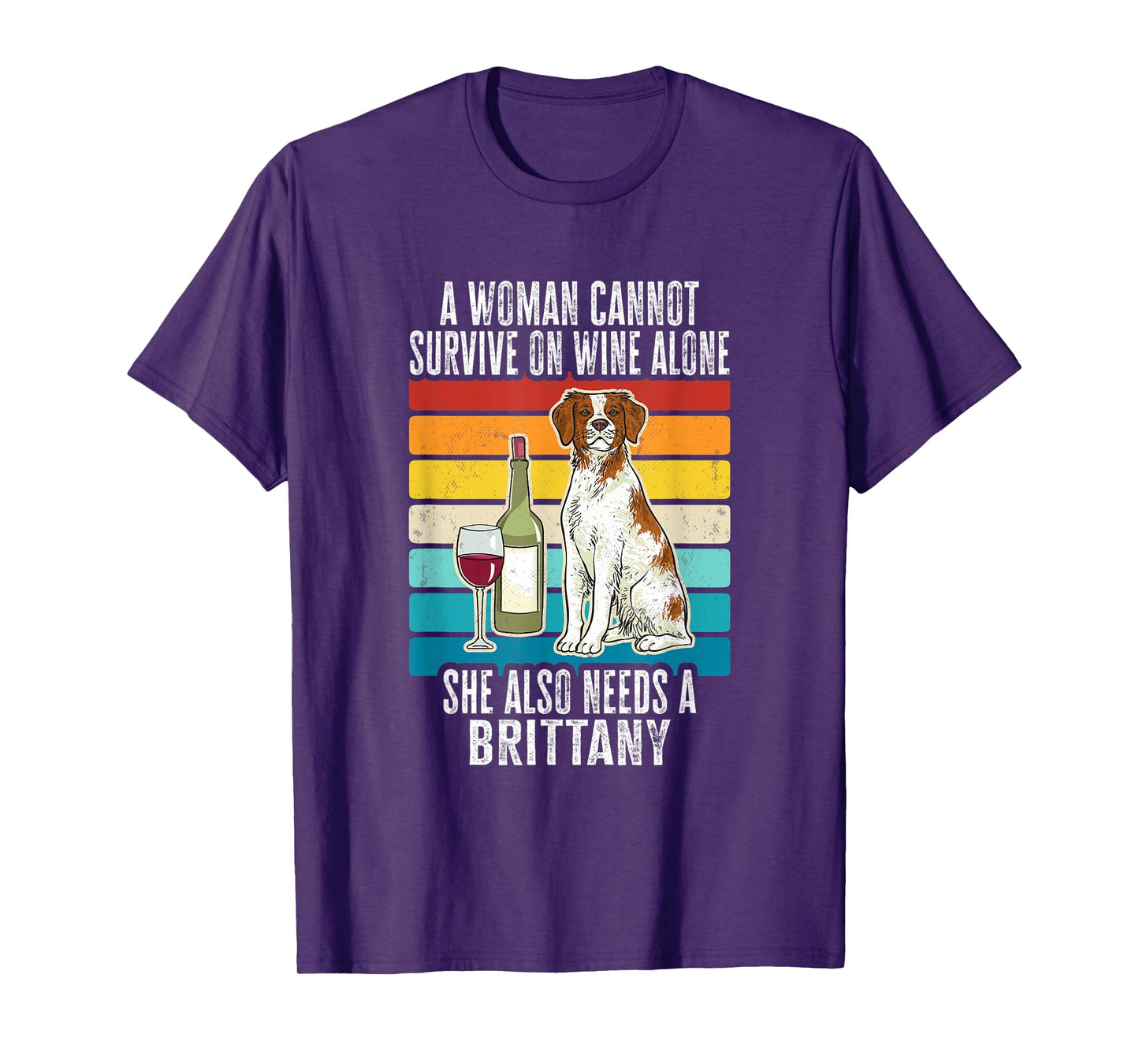 Brittany Spaniel Wine Retro Vintage Brittany Dog Men Women T-Shirt