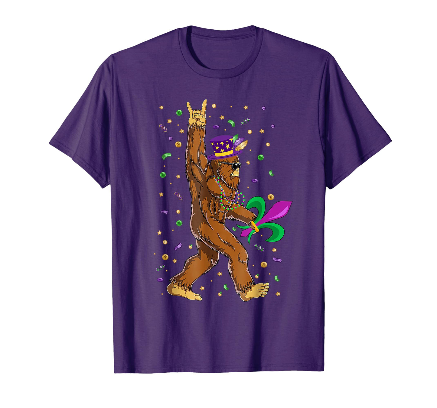 Mardi Gras Bigfoot Funny Sasquatch Mardi Gras Women Men T-Shirt