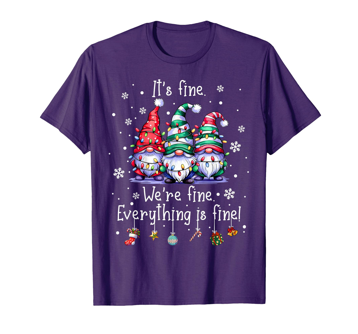 It's Fine We're Fine Everything Is Fine Gnome Teacher Xmas T-Shirt