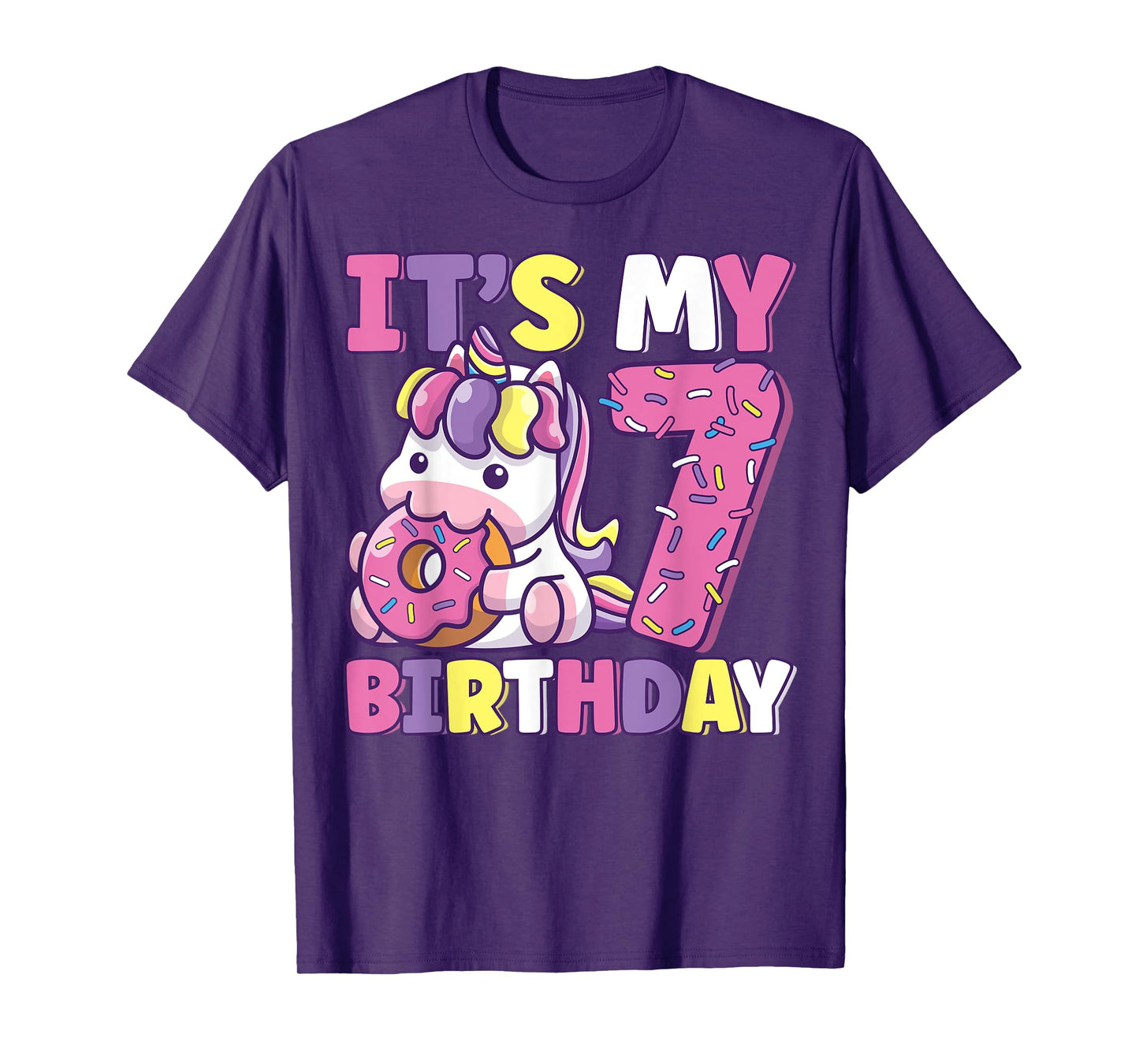 It's My 7th Birthday Party Cute Girls Donut Birthday Unicorn T-Shirt