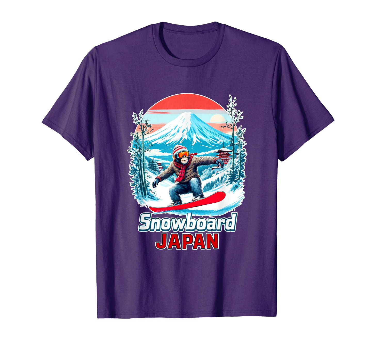 Snowboarding Monkey in Japan Scenic Landscape T-Shirt