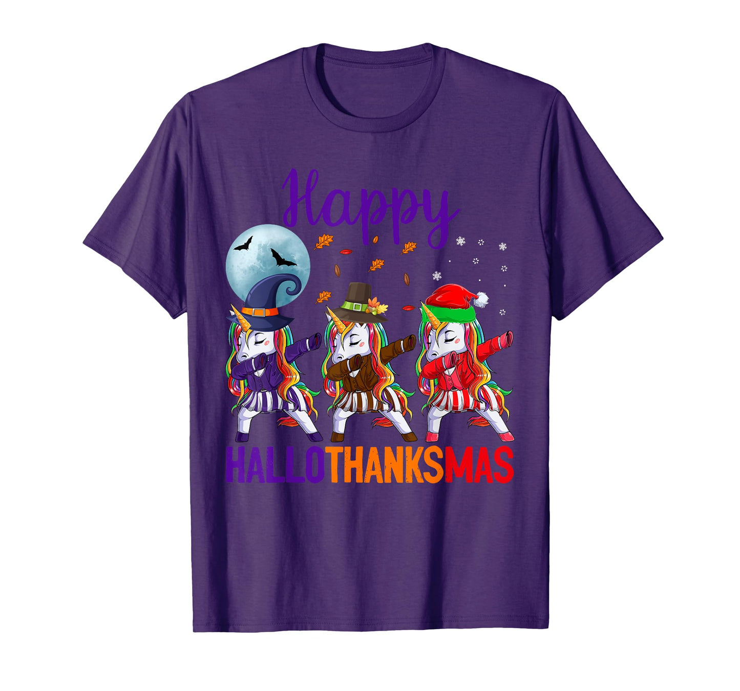 Happy Hallothanksmas Dabbing Unicorn Halloween Thanksgiving T-Shirt