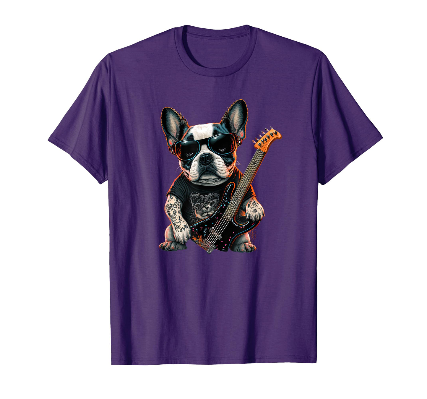 Funny French Bulldog Frenchie Rock and Roll Music Rocker T-Shirt