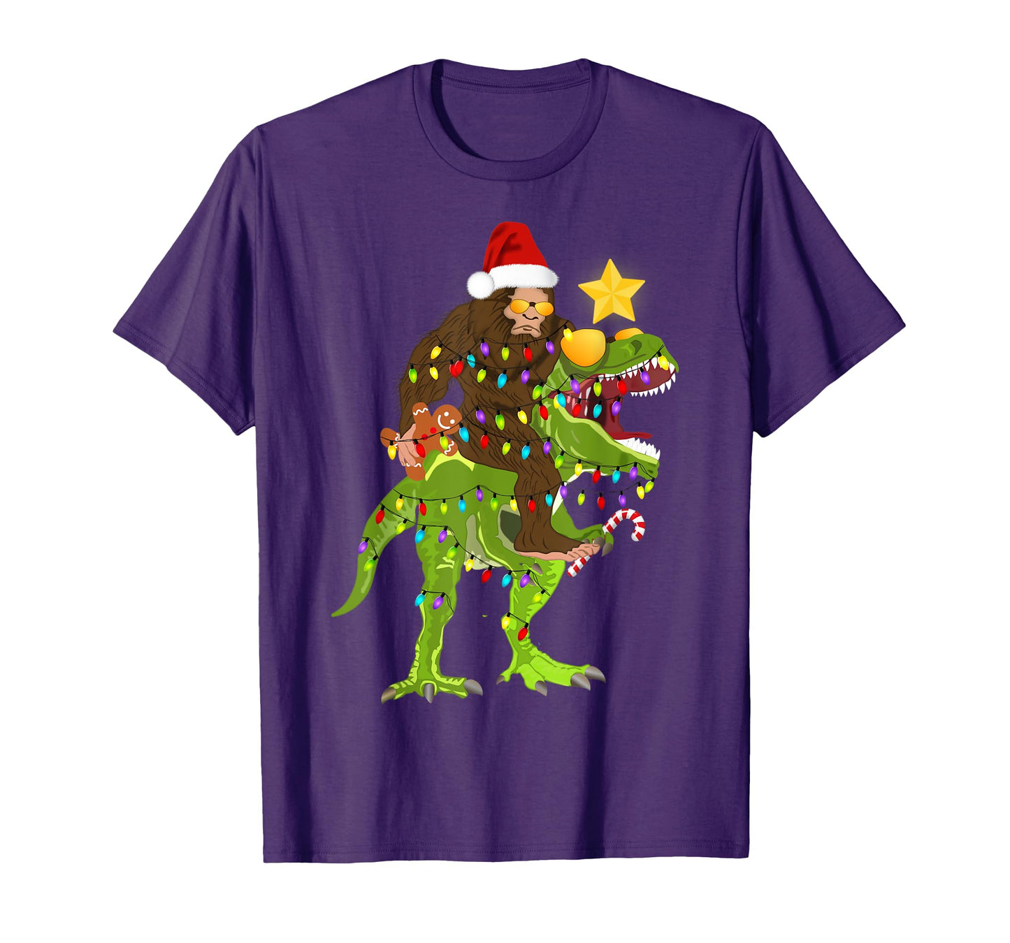 Xmas Tree Rex Yeti Bigfoot Sasquatch Riding Dinosaur T Rex T-Shirt
