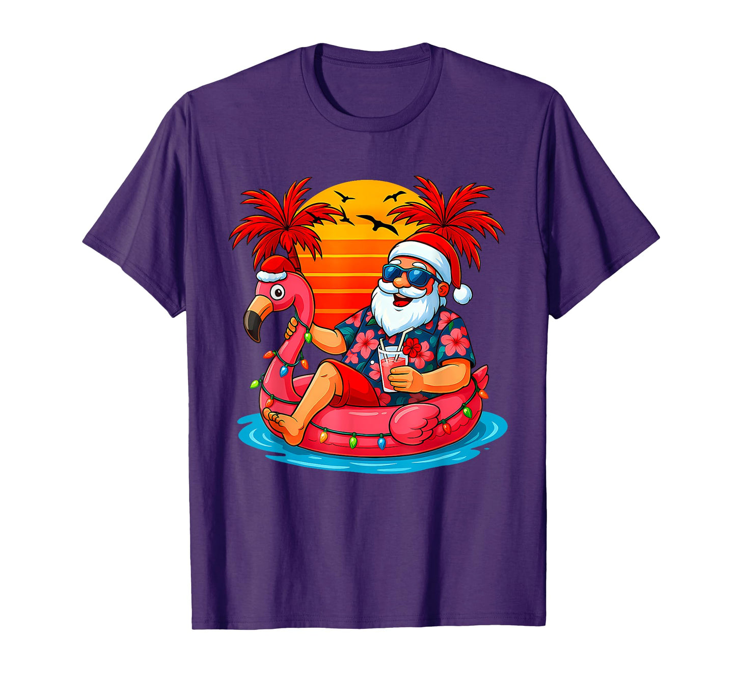 Christmas in July Shirt Santa Flamingo Float Summer Xmas T-Shirt