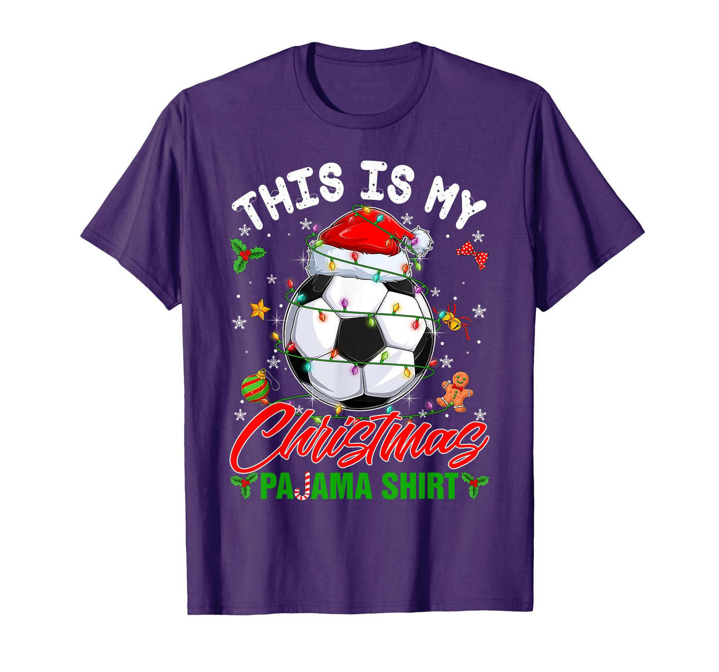 This Is My Christmas Pajama Shirt Soccer Santa Hat Xmas PJS T-Shirt