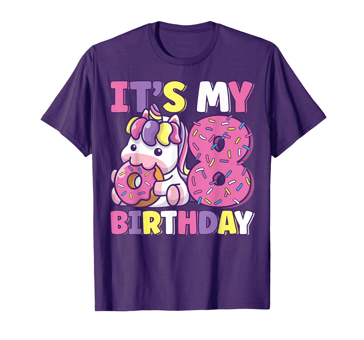 It's My 8th Birthday Party Cute Girls Donut Birthday Unicorn T-Shirt