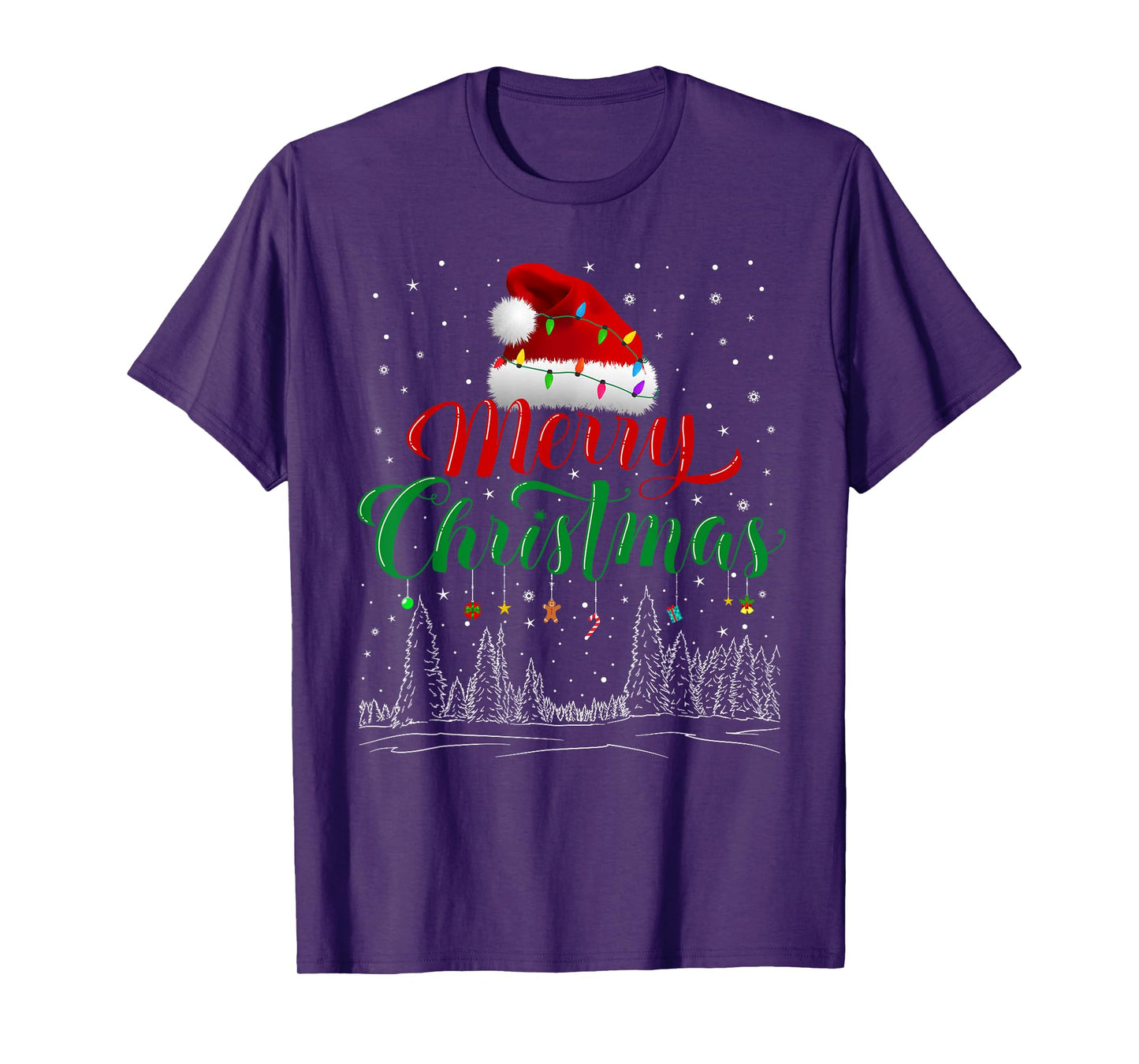 Merry Christmas Lights Red Santa Hat Xmas Family Men Women T-Shirt