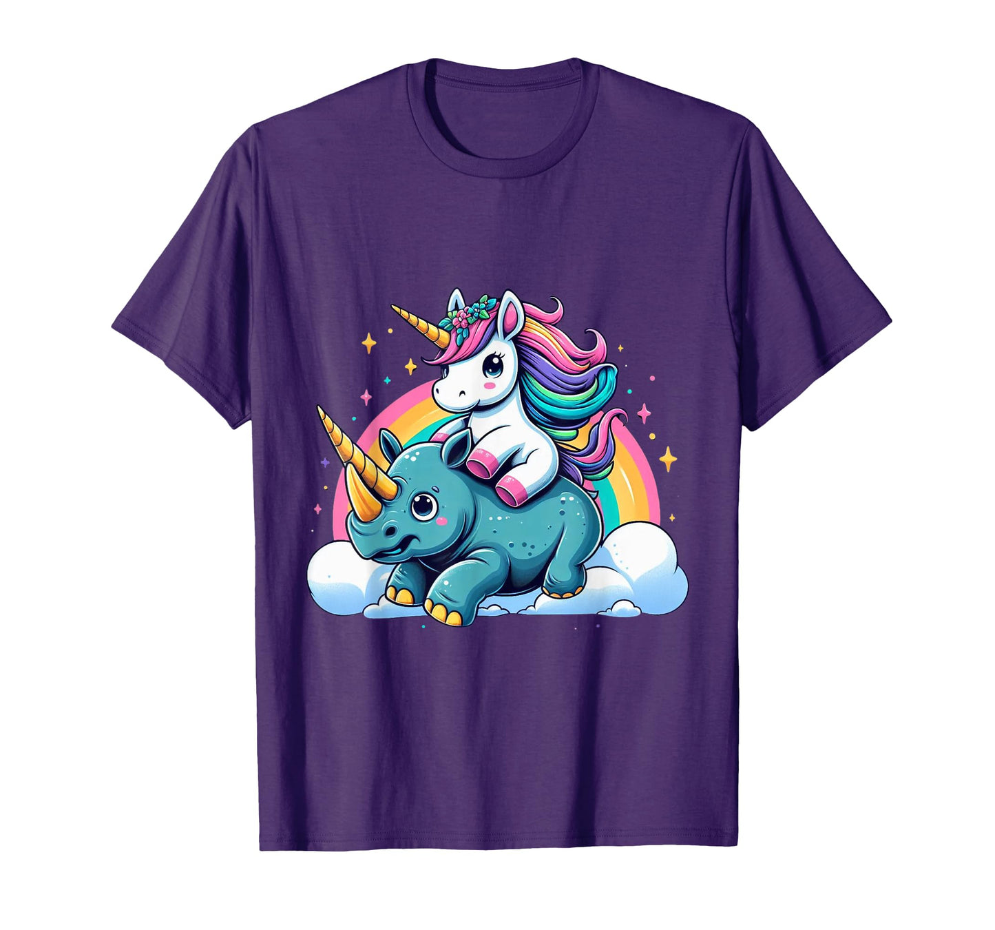 Unicorn Riding Rhino Boys Girls Men Women Kids Rainbow T-Shirt