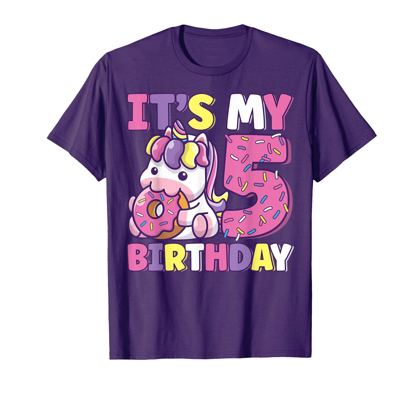 It's My 5th Birthday Party Cute Girls Donut Birthday Unicorn T-Shirt