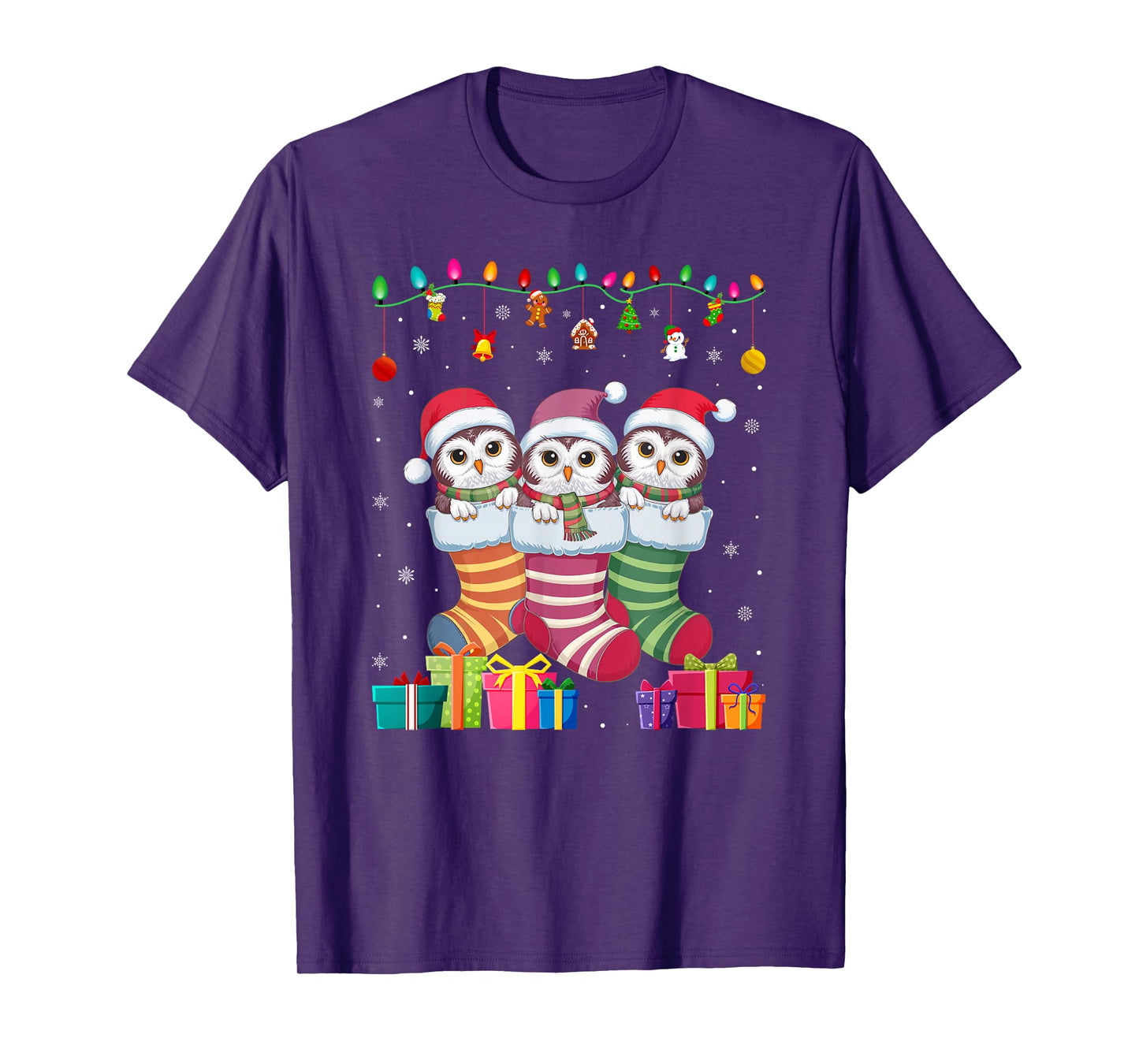 Three Snowy Owl in Sock Funny Boys Girls Kids Christmas T-Shirt