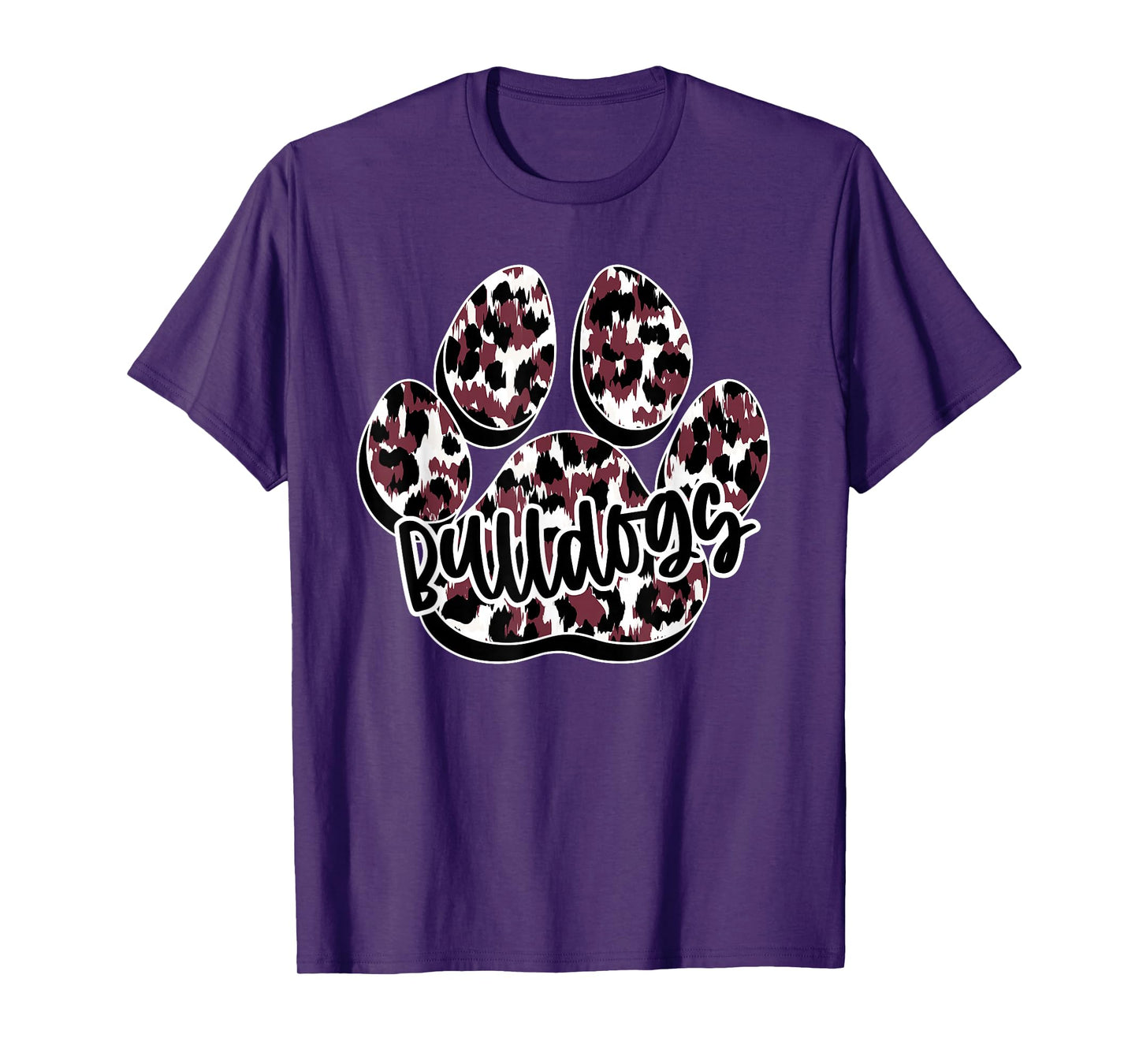 Maroon Bulldogs Leopard Paw Print Leopard School Mascot T-Shirt