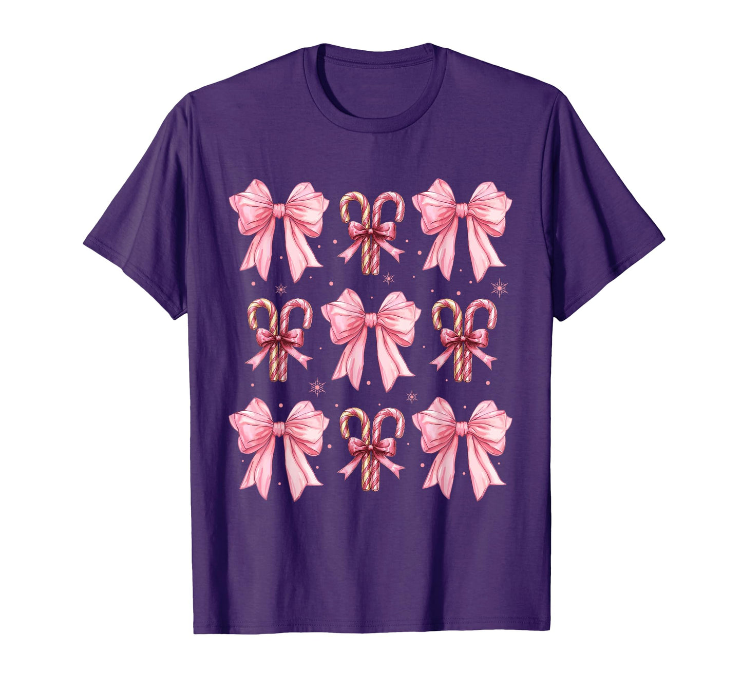 Coquette Bow Candy Canes Christmas Women Girls Teen Pink Bow T-Shirt