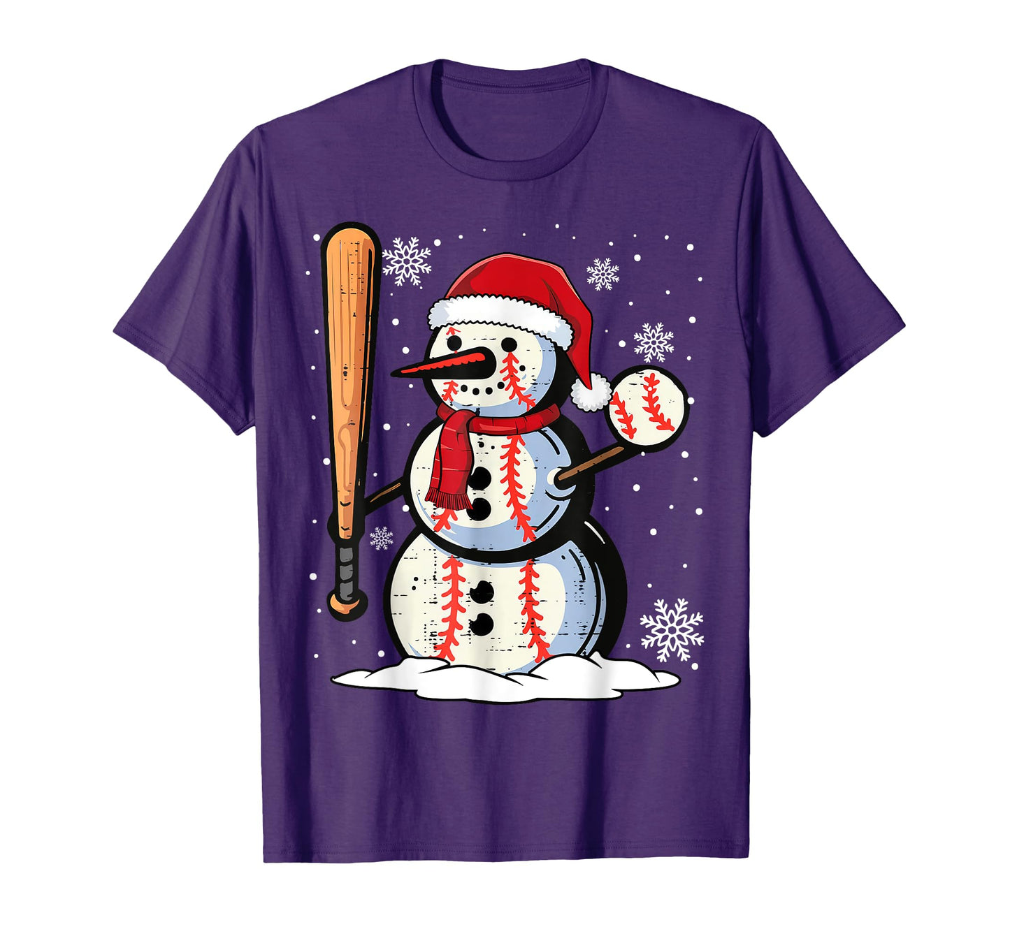 Merry Christmas Baseball Snowman Holiday Sports Xmas Pajamas T-Shirt
