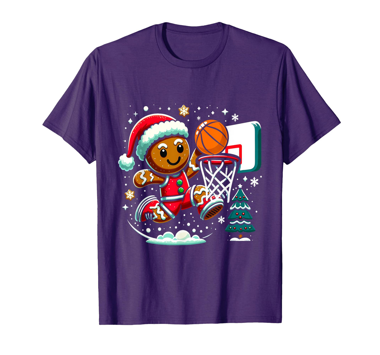 Gingerbread Man Playing Basketball Christmas Player Xmas T-Shirt