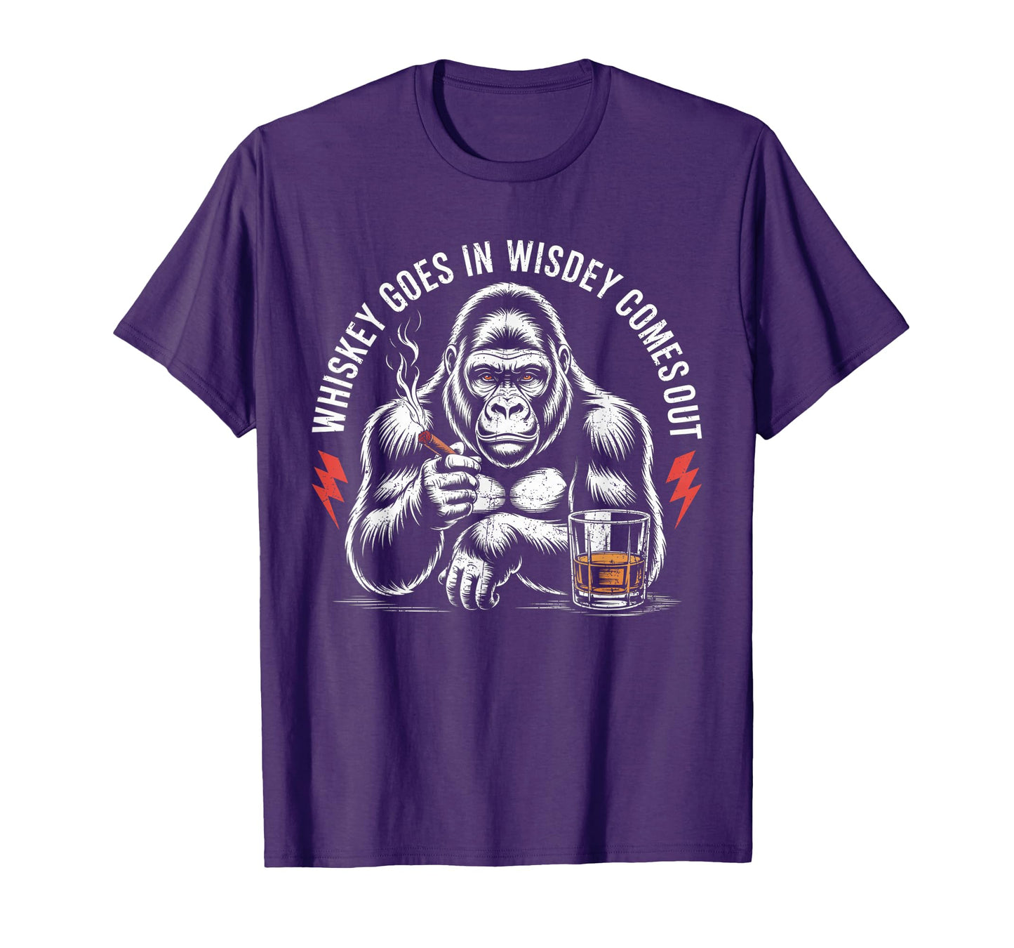 Whiskey Goes In Wisdom Comes Out Funny Monkey VIntage T-Shirt