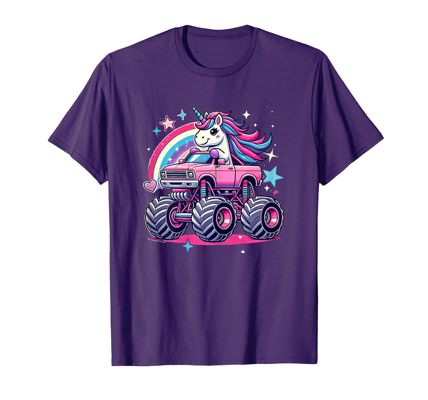 Funny Cute Unicorn Riding A Pink Monster Truck Girls women T-Shirt