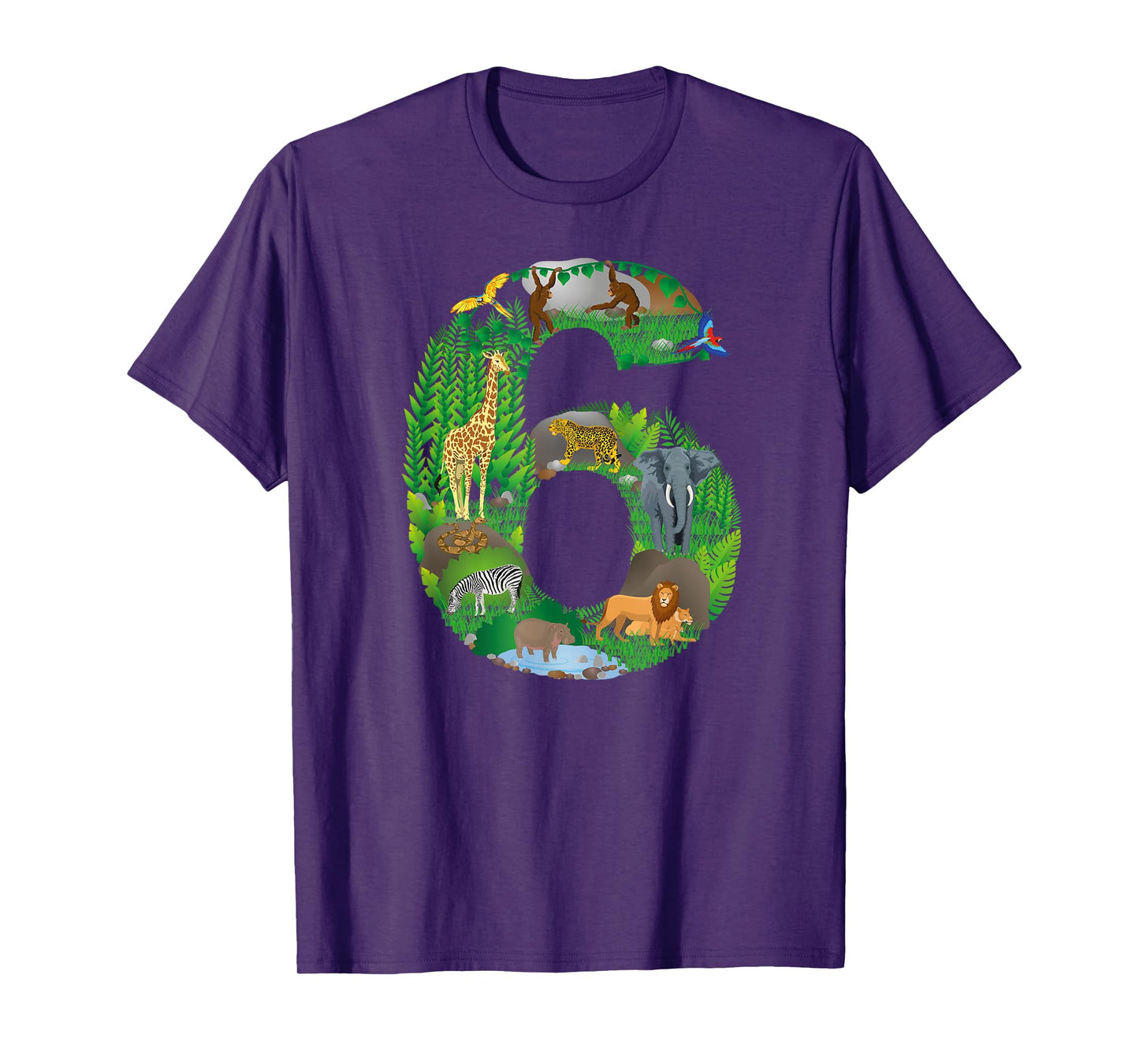 Safari Jungle Zoo animals Sixth Birthday number 6 T-shirt T-Shirt