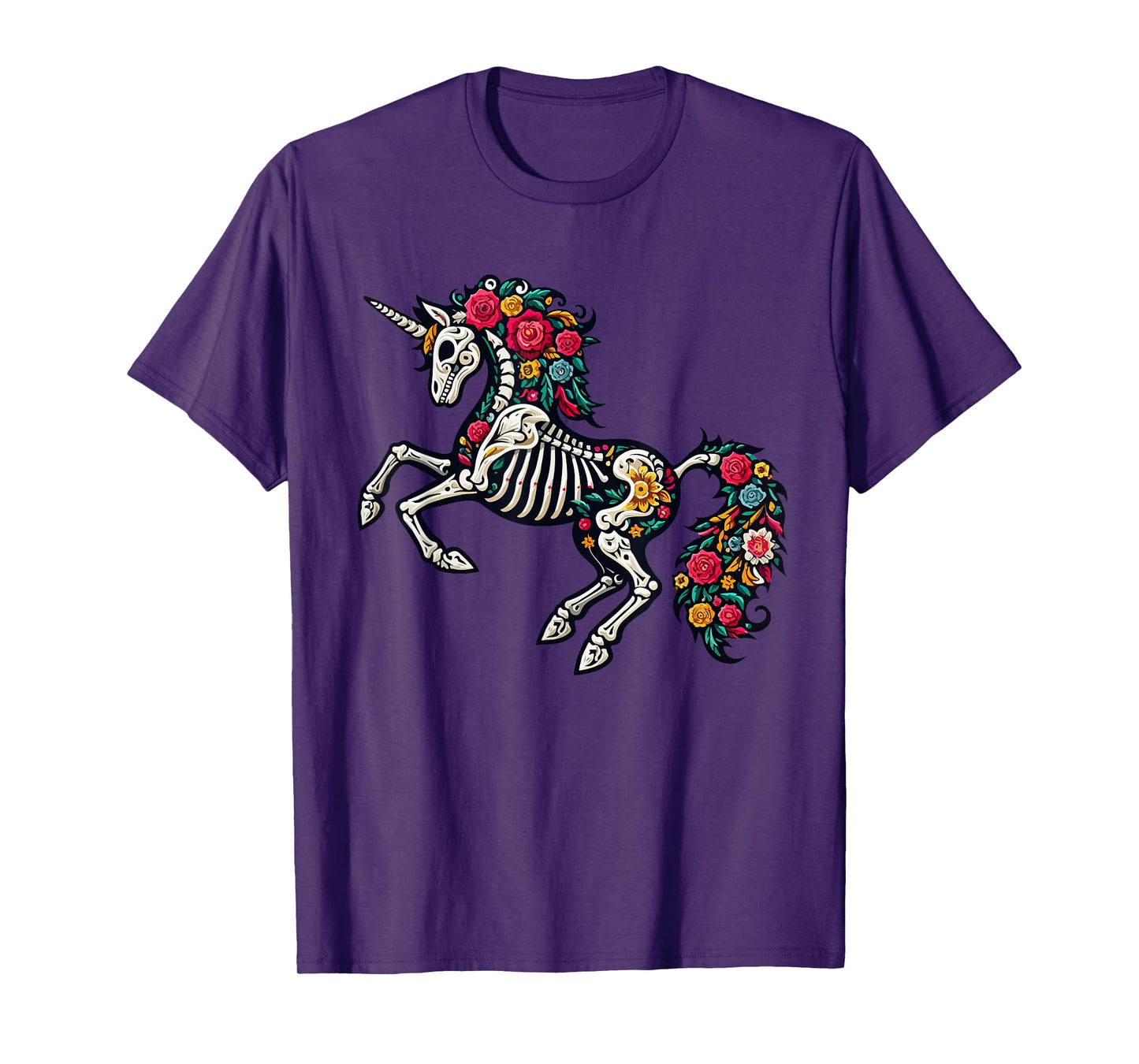 Floral Skeleton Unicorn Mexican Dia De Los Muertos Halloween T-Shirt
