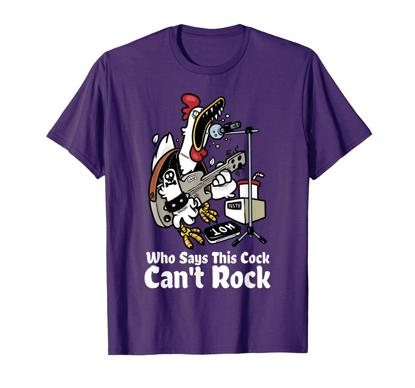 Funny Rock & Roll Rooster Chicken Playing Rock Guitar Party T-Shirt