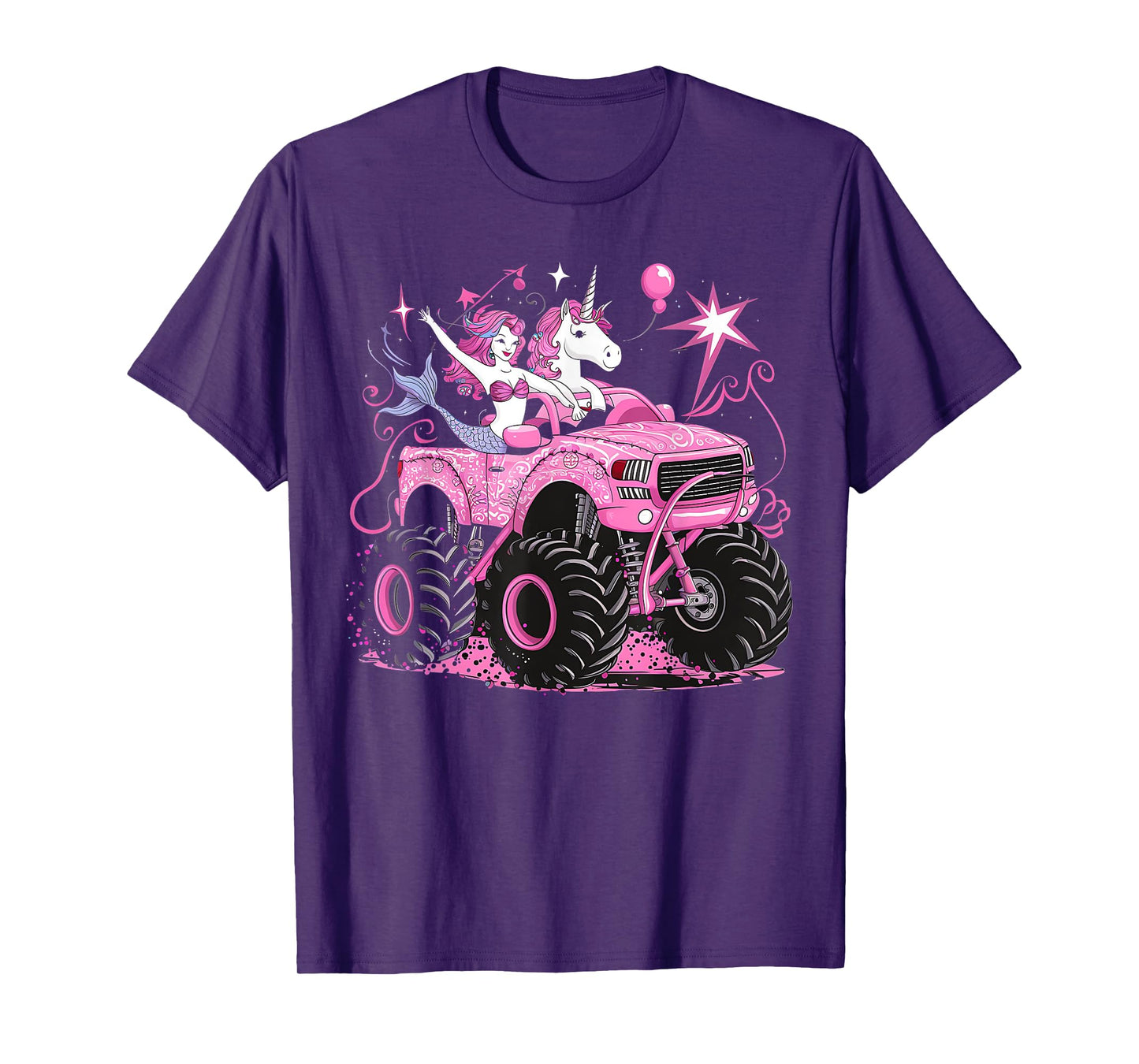 Mermaid Unicorn Monster Truck Birthday Girl Monster Truck T-Shirt
