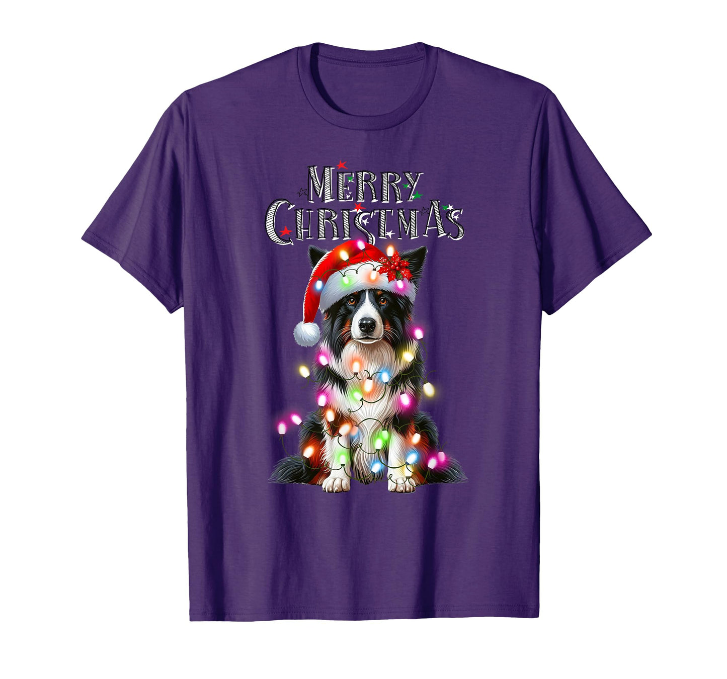 Border collie Christmas Lights Xmas dog Santa T-Shirt for Men Women Kids