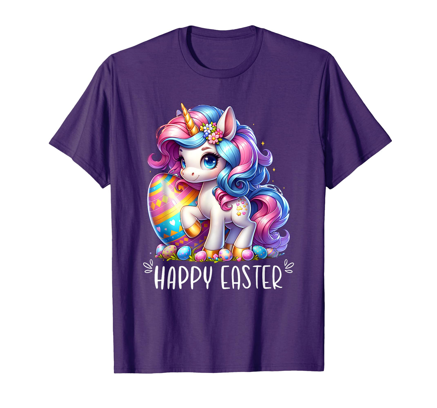 Unicorn Happy Easter Day Bunny Rainbow Egg Girls Kids T-Shirt