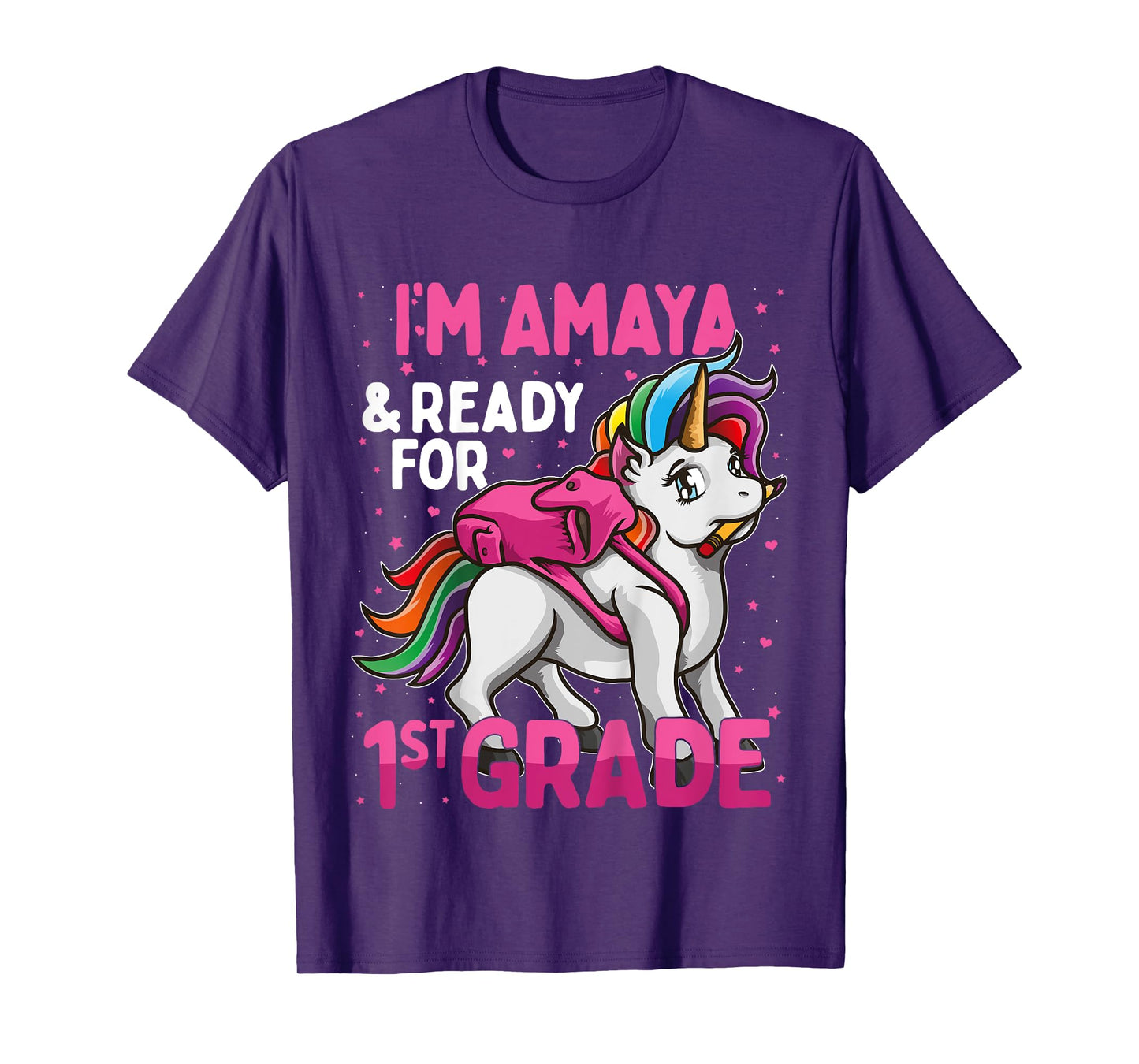 Kids 1st Grader Unicorn I'm Amaya And Ready For First Grade T-Shirt