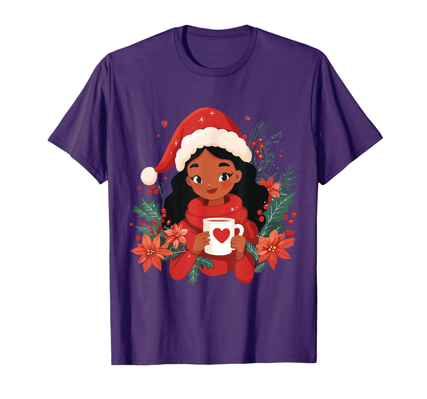Christmas Black African American Coffee Women Kids Girl Xmas T-Shirt