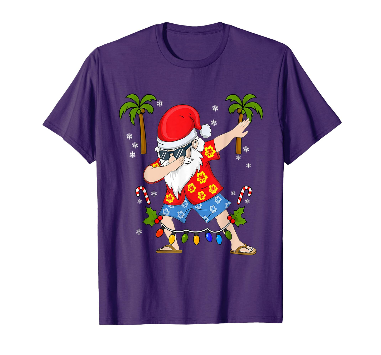 Dabbing Santa Christmas Summer Tropical Hawaiian Surfing T-Shirt