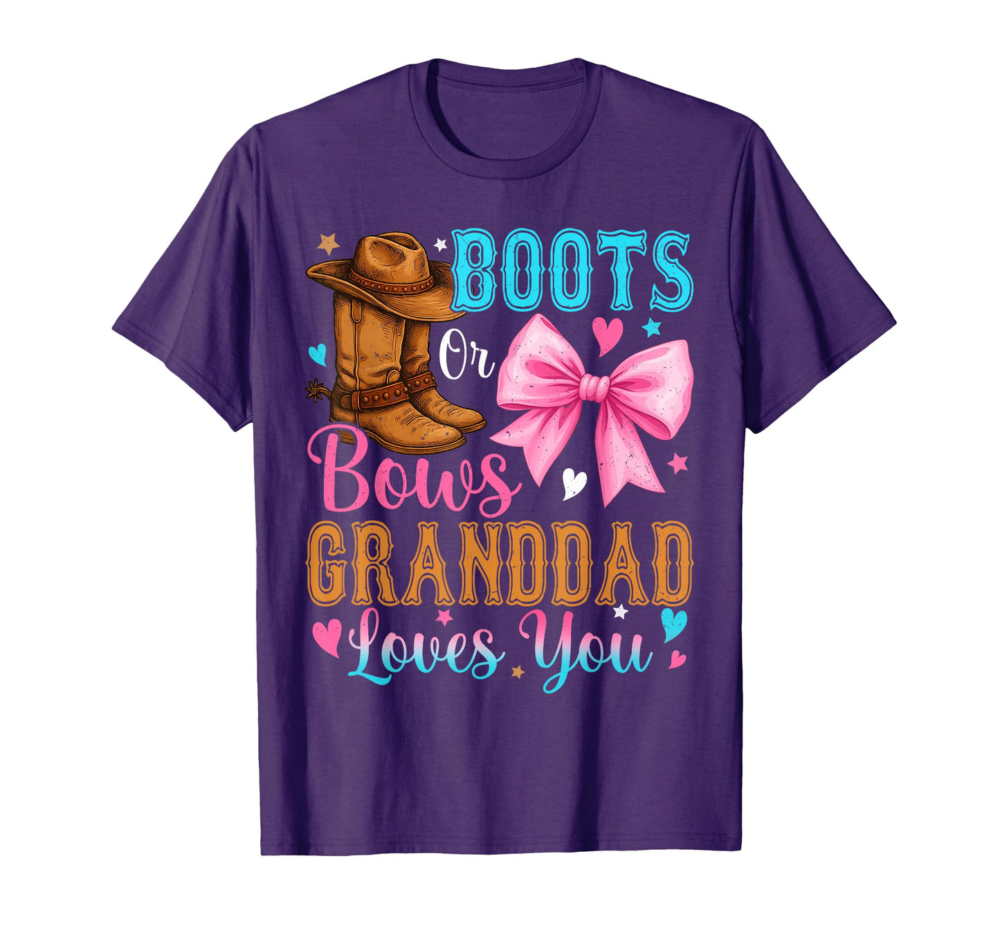 Boots or Bows Granddad Loves You Gender Reveal Family T-Shirt