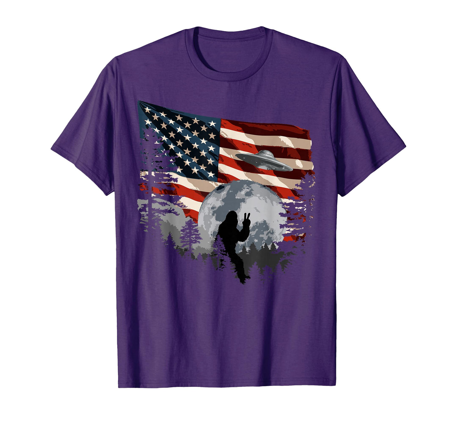 Bigfoot Sasquatch Patriotic American Flag Nature T-Shirt