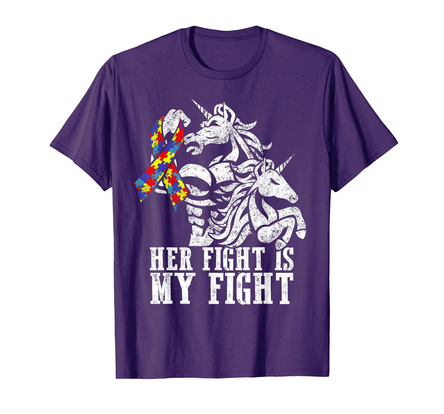 Her Fight is My Fight Autism Ribbon Unicorn Dad Daughter T-Shirt