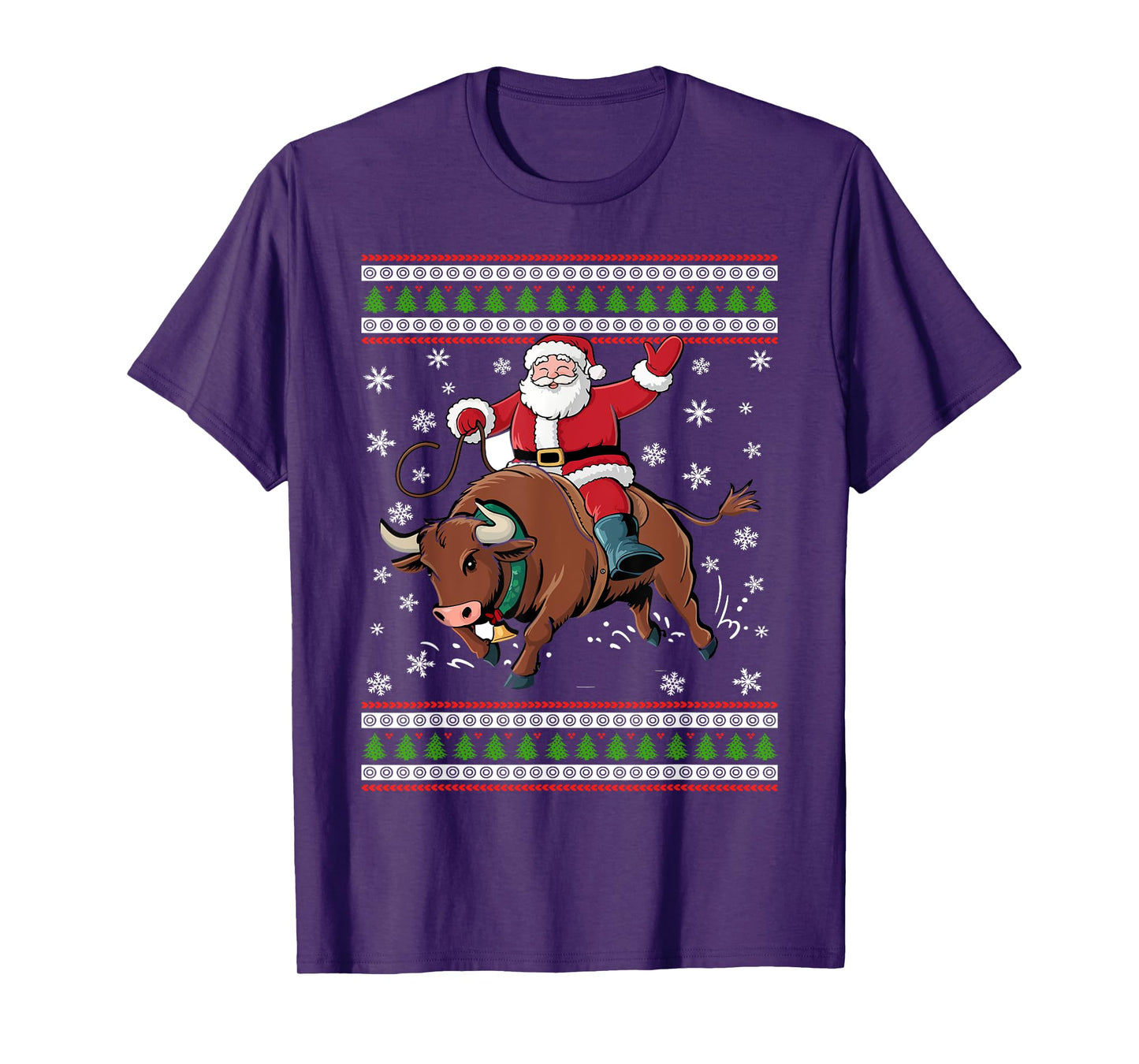 Christmas Santa Riding A Bull Funny Xmas Animal Lover T-Shirt