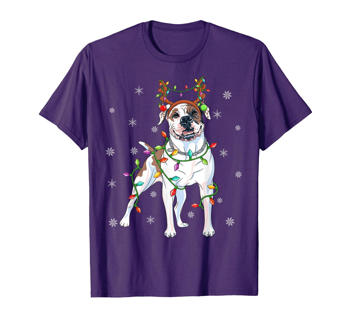 Xmas Lighting Reindeer Hat American Bulldog Christmas T-Shirt