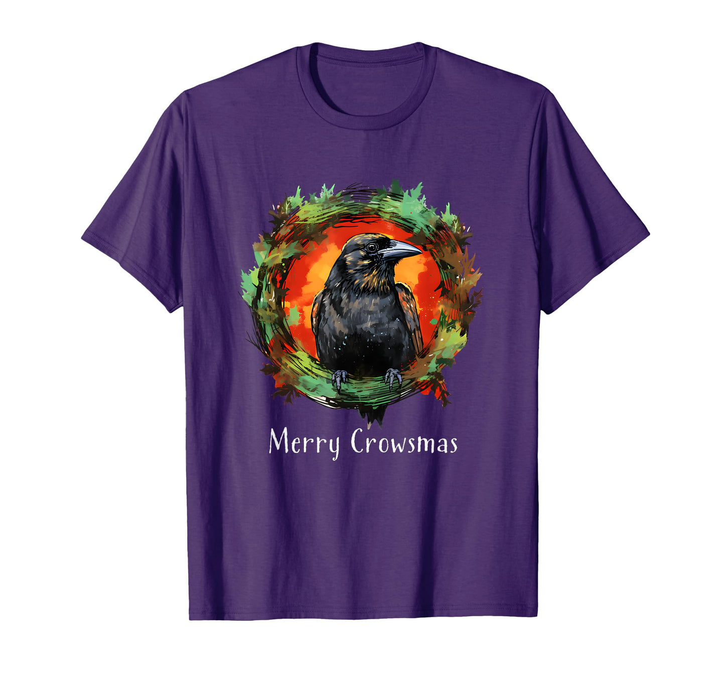 Humorous Holiday Designs For Christmas Lovers Funny Christmas Wreath Crow Corvid 'Merry Crowsmas' Holiday T-Shirt