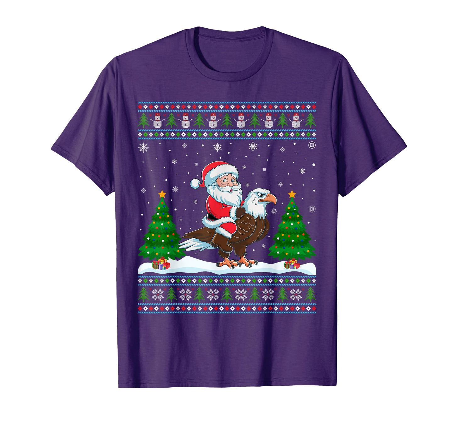 Ugly Xmas Lighting Tree Santa Riding Eagle Christmas T-Shirt