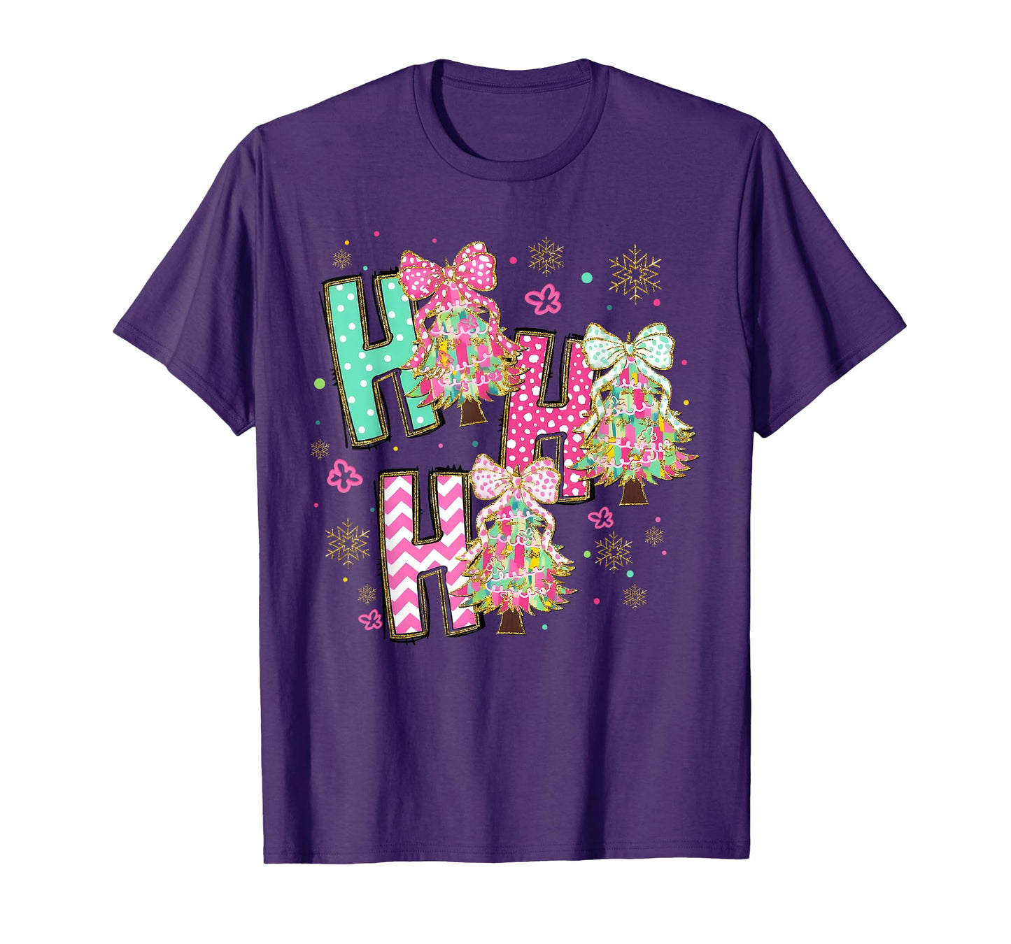 HO HO HO Merry Christmas Coquette Bow Xmas Trees Holiday T-Shirt